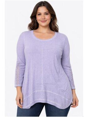 Studio 1886 Ribbed Knit 3/4 Sleeves Lavender Touch Of Lace Tunic Top Size XL